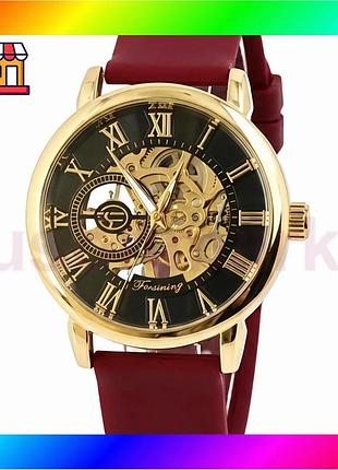 Bs годинник жіночий механічний best mix forsining rich ruby red (2 ремінці) bas77/n