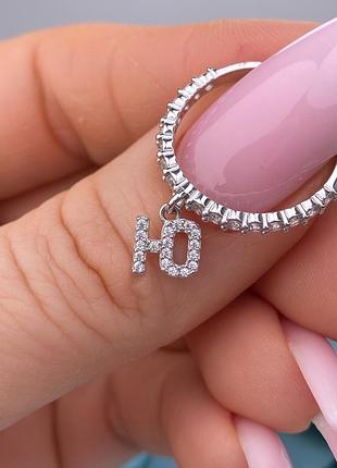 Серебряное кольцо с любой буквой 925 проба с фианитами