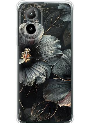 Чехол силикон с усиленными углами на телефон realme c67 4g черные цветы "6031sp-3648-58250"
