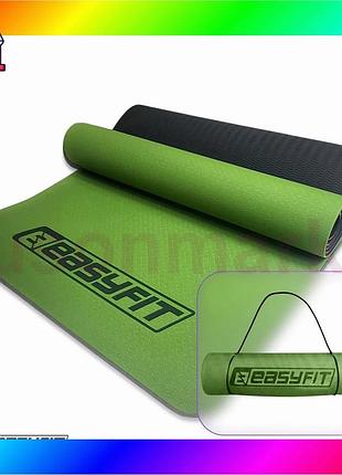 Bs коврик для йоги best mix и фитнеса easyfit tpe+tc 6 мм двухслойный зеленый-черный bas77/n