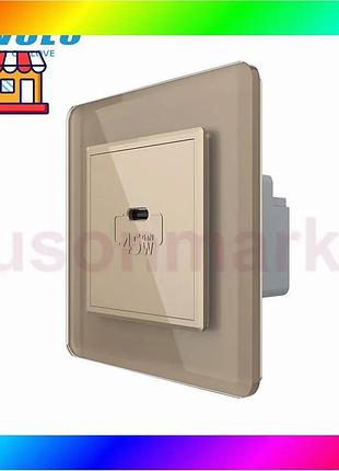 Bs розетка usb type-c best mix с power delivery 45w livolo золотая 2.5d стекло bas77/n