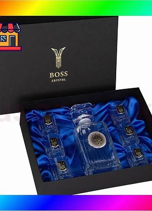 Bs набор для водки best mix boss crystal гербовый с тризубом (графин и 6 рюмок) хрусталь, серебро, зол bas77/n