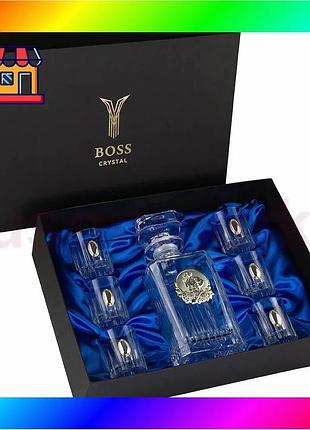 Bs набір чарок для best mix горілки козакі boss crystal (графин і 6 чарок) кришталь декорований золото bas77/n