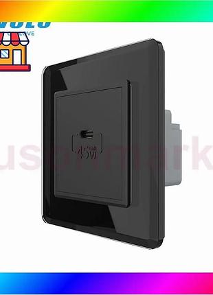 Bs розетка usb type-c best mix с power delivery 45w livolo черная 2.5d стекло bas77/n