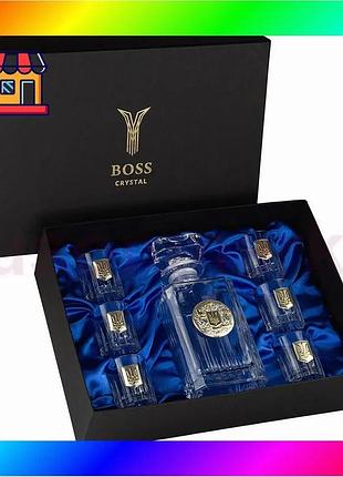 Bs набор для водки best mix тризуб boss crystal (графин и 6 рюмок) хрусталь декорирован серебром и зол bas77/n