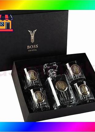 Bs набір для віскі best mix boss crystal шеврон вмф (5 предметів) графин + 4 келихи (хрусталь, срібло, bas77/n