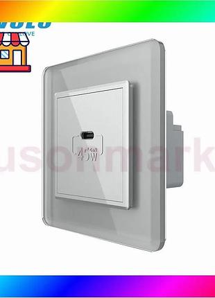 Bs розетка usb type-c best mix с power delivery 45w livolo серая 2.5d стекло bas77/n