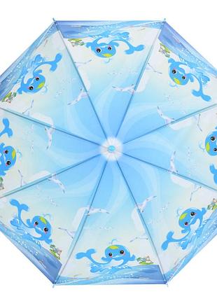 Дитяча парасолька "дельфін" mk 5792(blue) довжина 65 см, тростина 60,5 см, діаметр 85 см, спиця 48 см