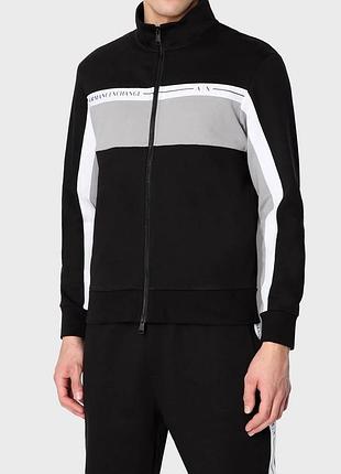 Спортивна кофта чоловіча armani exchange чорна з білими та сірими вставками