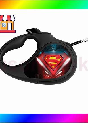 Bs поводок-рулетка для собак best mix waudog r-leash, рисунок "супермен лого", l, до 50 кг, 5 м, свето bas77/n
