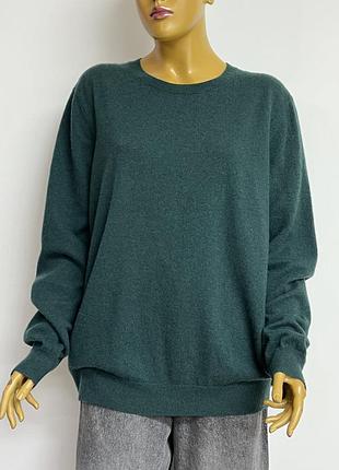 Manor bio cashmere теплий вʼязаний кашеміровий вільний светр джемпер пуловер кофта базовий темно зелений 100% кашемір батал великий розмір р. xl xxl 3