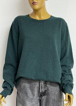 Manor bio cashmere теплий вʼязаний кашеміровий вільний светр джемпер пуловер кофта базовий темно зелений 100% кашемір батал великий розмір р. xl xxl 2