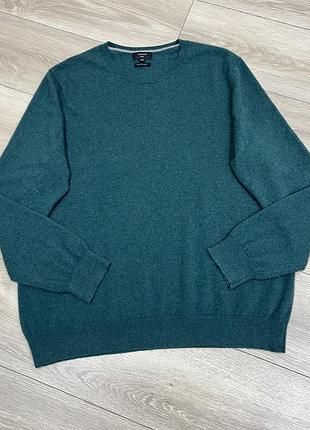 Manor bio cashmere теплий вʼязаний кашеміровий вільний светр джемпер пуловер кофта базовий темно зелений 100% кашемір батал великий розмір р. xl xxl 10