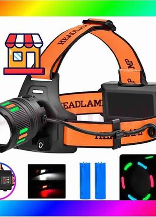 Bs налобный фонарь с best mix флуоресцентной окраской bl-t203, светодиод tg+co, zoom, 2 акб 18650 3 ре bas77/n