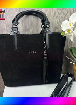 Bs жіноча сумка замшева best mix стиль zara, велика чорна сумочка зара натуральна замша з віночком bas77/n