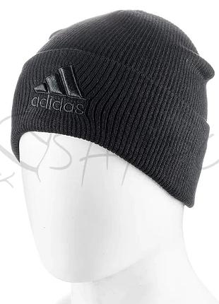 Шапка котоновая двойная с вышивкой на отвороте adidas ottr559 черный