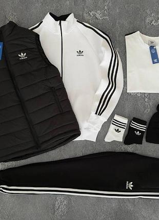 Чоловічий зимовий спортивний костюм adidas білий набір адідас костюм жилет шапка футболка без капюшона утеплений xl (b)
