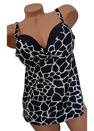 Танкіні жіноче великого розміру coco reef plus size 44dd xl чорне з принтом жираф