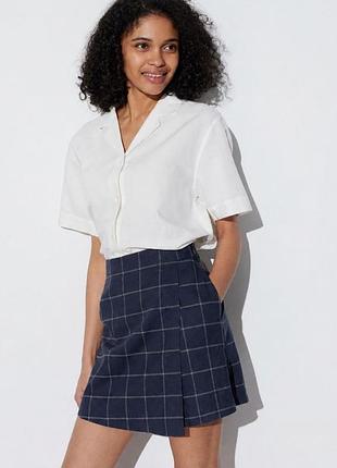 Uniqlo новые льняные шорты юбка в клетку с биркой