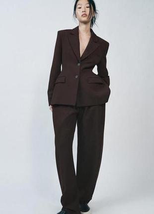 Брюки жіночі zara premium l коричневі вовняні