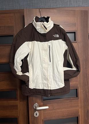 Куртка жіноча the north face демісезонна на синтепоні біло-коричнева