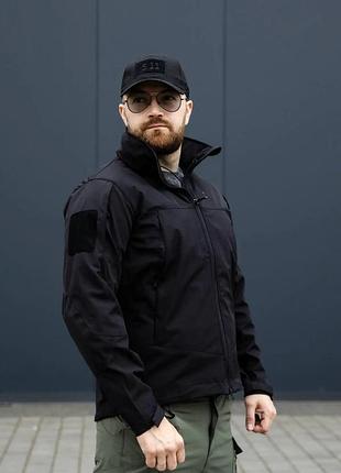 Куртка тактична утеплена на флісі мембранна han wild чорна з прихованим капюшоном