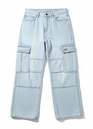 Джинси карго tiffosi світло-блакитні wide leg прямі високі кишені xs s підліткові