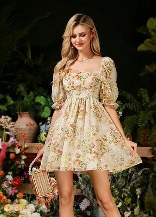 Актуально трендова ніжна сукня/плаття baby doll у квітковий принт shein uk 8 s 36 🔥🔥🔥