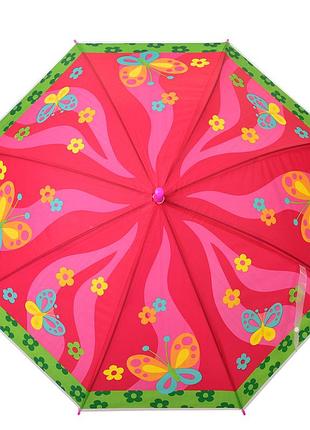 Дитяча парасолька "метелики" mk 5887(pink) довжина 66 см, тростина 60,5 см, діаметр 84 см, спиця 48,5 см