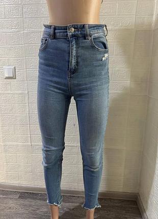 👖 стильные джинсы pull &amp; bear s / 36 – голубой деним, высокая посадка