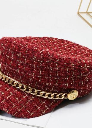 Кепка жіноча твідова з золотистим ланцюжком