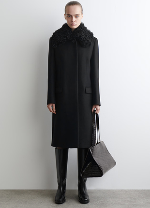 Пальто женское cos shearling-collar wool long coat / 36