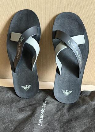 Шльопанці чоловічі emporio armani чорні з сірими вставками оригінал