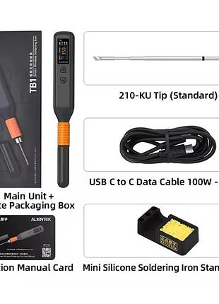 Аккумуляторный смарт-пайльник alientek tb1 65w с жалом t210 (usb-c pd/qc, ips-экран)