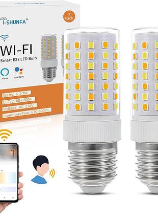 2 шт. розумні led-лампи 7 вт i-shunfa e27 2700-6500k світлодіодні лампочки з плавним регулюванням яскравості
