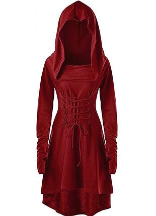 Жіноче плаття з капюшоном l gothic kleid damen плаття з капюшоном на зав'язках у готичному стилі