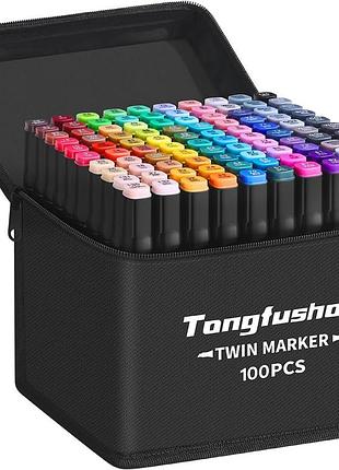 100 шт. набір кольорових маркерів tongfushop twin markers двосторонні спиртові маркери для малювання
