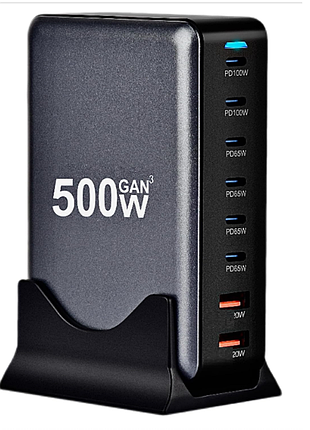 Блок питания ymx-500w gan многофункциональная зарядная 8-портовая станция usb-c, usb-a