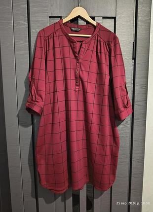 Женское бордовое платье в черную клетку от dorothy perkins с v-вырезом и пояском р.16/48/20