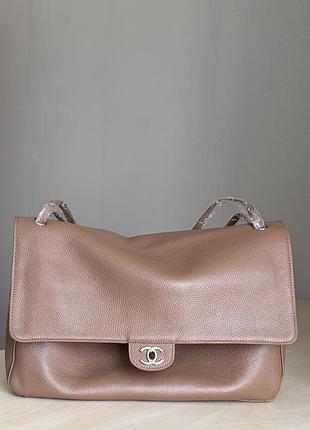 Сумка жіноча flap bag бежева шкіряна 38х26х11