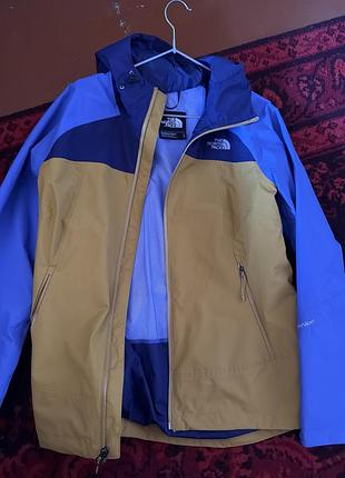Вітровка жіноча the north face синя/жовта з капюшоном