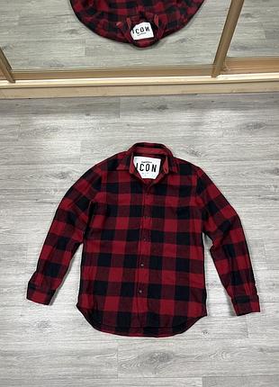 Dsquared2 icon оригинал рубашка шерстяная теплая в клетку фланелевая красная черная италия luxury мужская брендовая стильная люкс 100% шерсть 52 м л