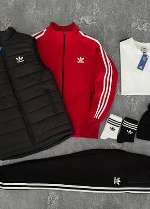 Мужской зимний спортивный костюм adidas красный набор адидас костюм жилет шапка футболка без капюшона утепленный m (b)