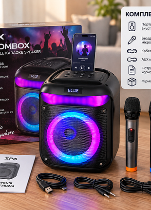 Портативна колонка zpx з 2 мікрофонами, rgb-підсвічуванням, bluetooth tws 25 вт