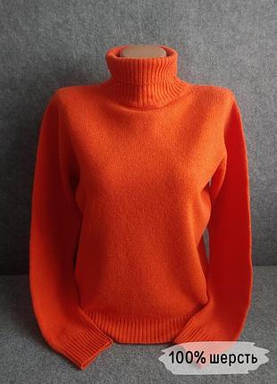 Вовняний светр гольф-водолазка гладкого в'язання isle woolmark коралового кольору 46-48 розміру