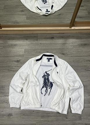 Ветровка харик polo ralph lauren оригинал куртка бомбер с большим логотипом на спине белая спортивная легкая мужская брендовая стильная размер l