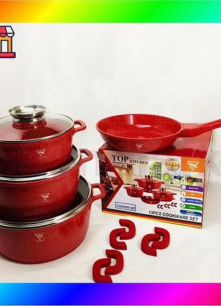 Bs набор посуды top best mix kitchen tk00076 с мраморным покрытием 7 предметов 1 сковорода 3 кастрюли bas77/n