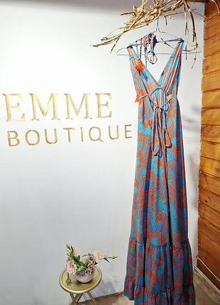 Довга сукня жіноча femme boutique бірюзова з помаранчевим візерунком
