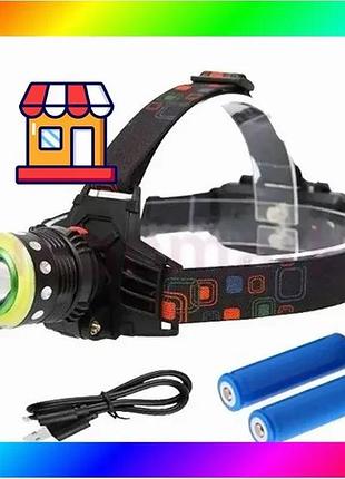 Bs фонарь налобный police best mix t105-t6+cob аккумуляторный, водонепроницаемый фонарик, головной фон bas77/n