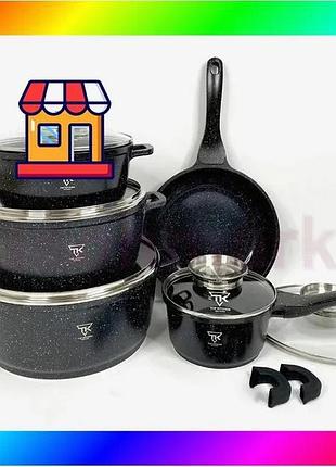 Bs набор кухонной посуды best mix top kitchen tk00020 с мраморным антипригарным покрытием 16 предметов bas77/n